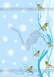 Tits on branch - vector clipart