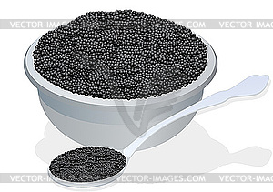 A cup and spoon with black caviar - vector clip art