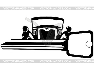 Old car and key - vector image