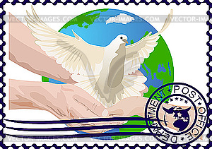 Postage stamp A white dove - vector clipart