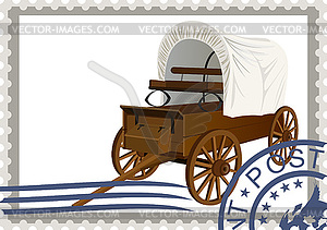 Postage stamp Covered wagon - vector clipart