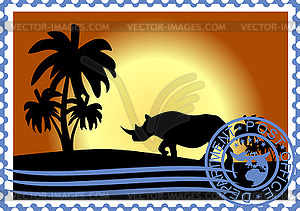 Почтовая марка Саванна - векторное графическое изображение