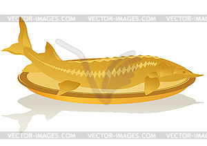 Sturgeon on platter - vector clipart