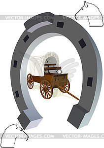 Horseshoe and covered wagon - vector clipart