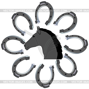 Head of horse and horseshoe - vector image