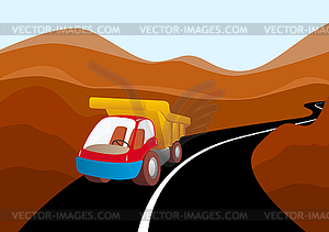 Truck on mountain road - vector clipart / vector image