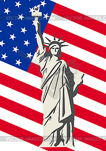 U S Flag and the Statue of Liberty - vector clipart