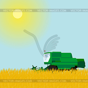 Combine in wheat field - vector image