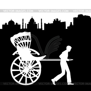 Rickshaw in India - white & black vector clipart