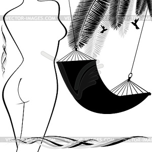 Female figure and hammock - vector image