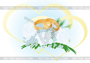 Свадебный букет с золотыми кольцами - векторное изображение клипарта