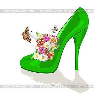 Shoes, flowers and butterflies - vector clipart