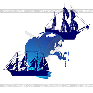 Sailing ships and land - vector image