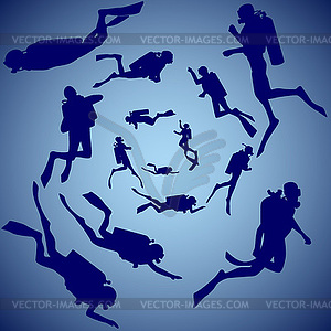 Group of divers - vector image