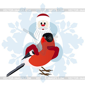 Bullfinch in hands of Santa Claus - vector image