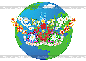 Flower butterfly over globe - vector clip art