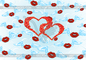 Background of kisses - vector image