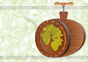 Barrel of wine and corkscrew - vector image