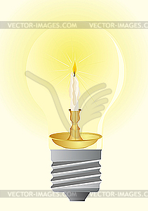 Bulb and wax candle - vector image