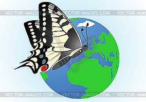 Butterfly on globe - vector image