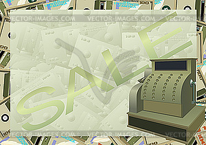 Cash register and money - vector image