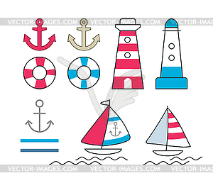 Set of nautical symbols - vector image