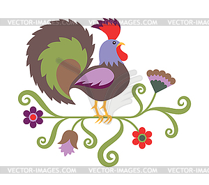 Rooster in folk art style - vector clipart