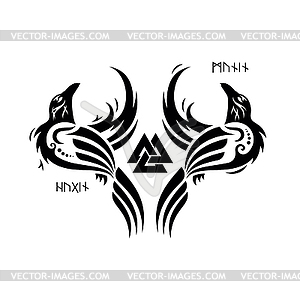 Huginn and Muninn, Odins ravens - vector clipart