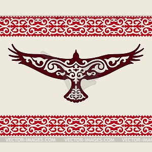 Golden eagle with Kazakh ornament - vector clipart