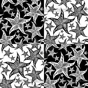 Бесшовные морские звезды и черные белом фоне - стоковый векторный клипарт