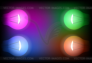 Four neon light bulb - vector clipart