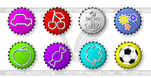 Color bottle caps with figures - vector clipart