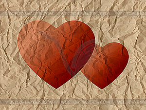 Two hearts on crumpled paper - vector clipart