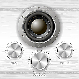 Metal volume treble bass knobs and speaker - vector clip art