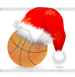 Santa cap over basketball - vector image