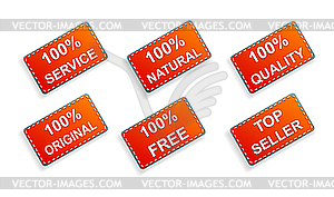 Six red business promo stickers - color vector clipart