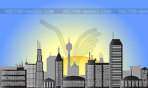 Sunrise city - color vector clipart