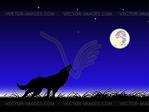 Wolf and moon - vector clip art