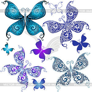 Set of vintage butterflies - vector clip art