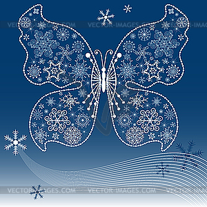 Christmas dark blue butterfly - vector image