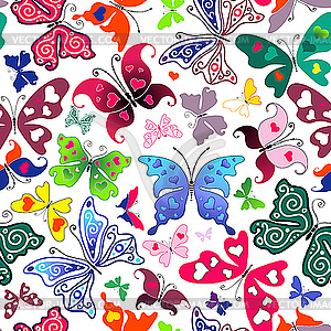 Seamless pattern with butterflies and hearts - vector clipart