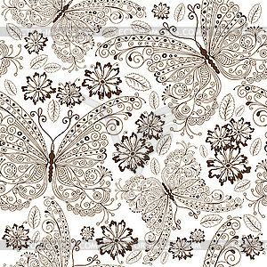 Repeating floral vintage pattern - color vector clipart