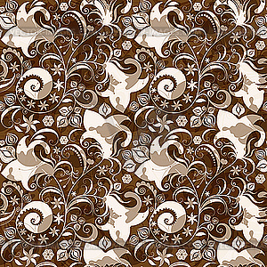 Seamless brown-white floral pattern - vector image