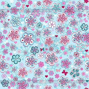 Seamless blue floral pattern - color vector clipart