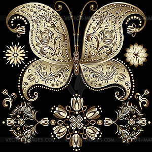 Gold vintage butterfly - vector image