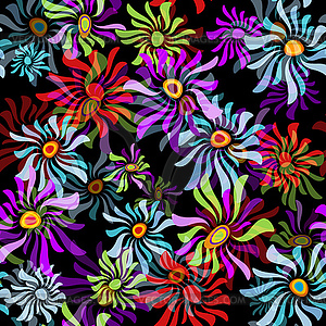 Floral black seamless pattern - vector clip art