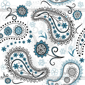 Seamless floral pattern with paisley - vector clipart / vector image