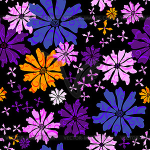 Floral seamless black pattern - vector clipart