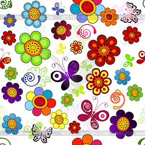 Rainbow floral seamless pattern - vector clipart