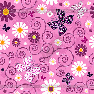 Pink seamless floral pattern - vector clipart